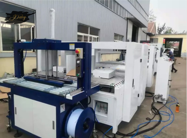 Automatic corrugation cardboard folder gluer with PP strapping bundling box packing machine